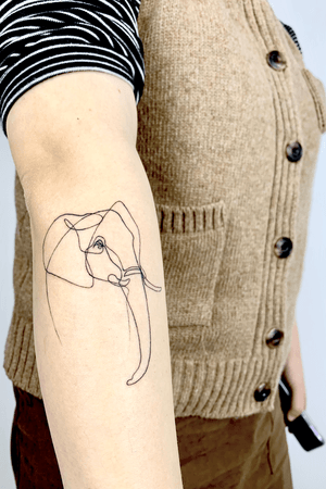 Elephant line tattoo for woman arm