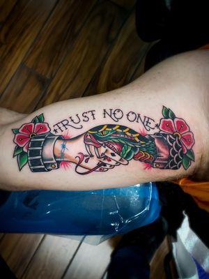 Trust no one traditional tattoo 