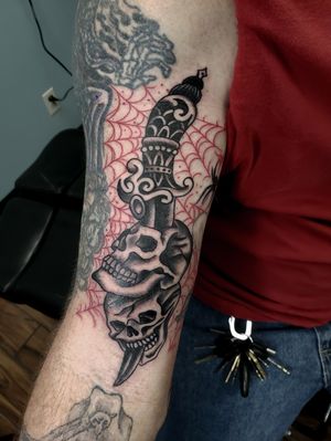 Traditional skull and dagger tattoo