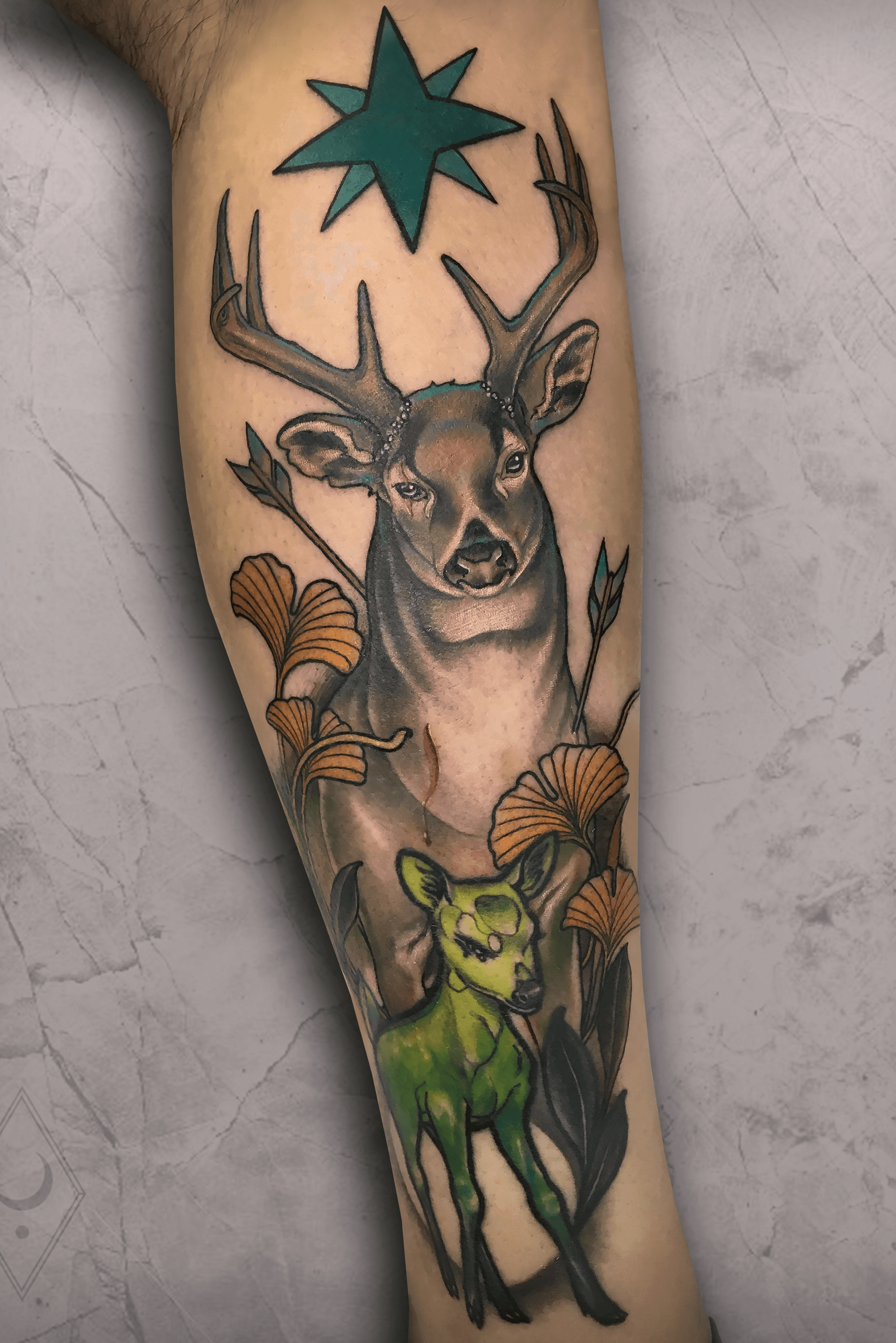 Traditional Deer Tattoo On Man Chest