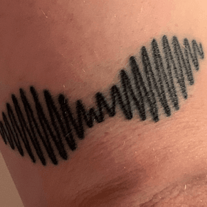 Arctic Monkeys AM logo. Done by Fabienne Demmer at Lucky Charm Tattoo, Nijkerk, Netherlands at January 3, 2020.