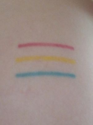 Shitty image, but it's the pansexual pride flag 💗💛💙 to love all genders 🏳️‍🌈Had it done somewhere in Adelaide but I don't remember the studio or the artists name 😅