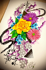 Abstract Watercolor Geometric Floral available for tattoo!! #abstractart #watercolorpainting #abstractwatercolor #geometric #dotwork #floral #floralart #trashpolka #staugustinetattooartist #floridatattooartist 