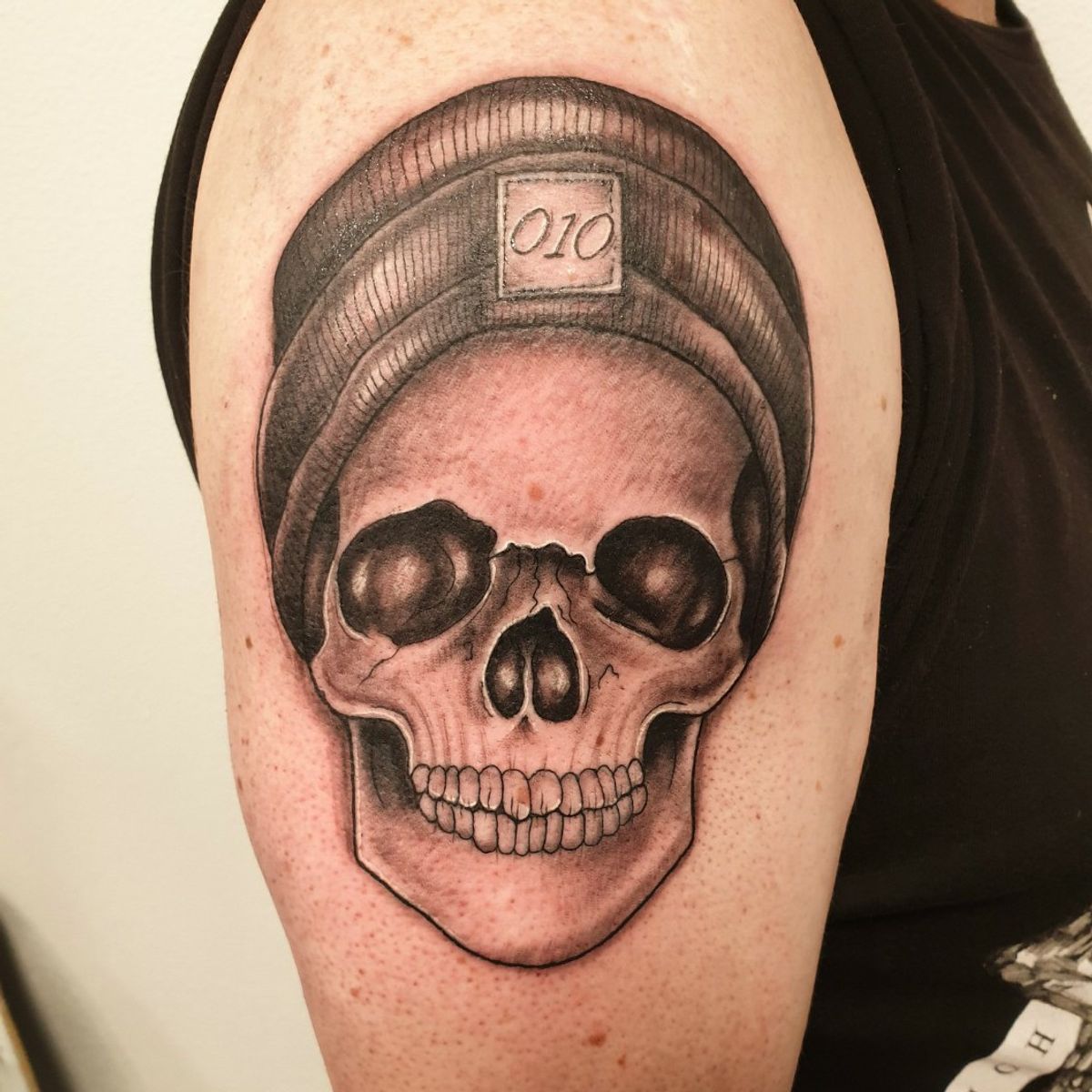 Tattoo uploaded by Tattoo Roy • Skull beanie skulltattoo skull beanie blackandgreytattoo 