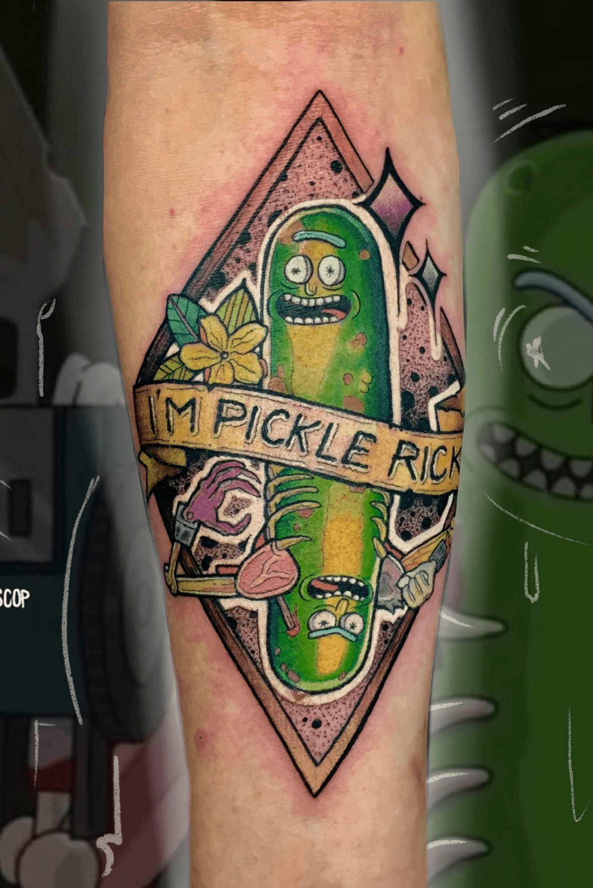 Pickle Rick done at Metal N Ink in Hamilton ON Big Props to Justin  Veniot for the amazing work  rtattoos