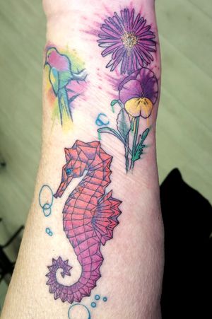Seahorse and flowers by Hayley (bird is by a different artist)