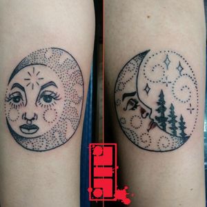 Sun/Moon #momanddaughter tattoos on right and left forearms...Thanks for looking. #forearmtattoos #sun #moon #tat #vancouvertattooartist #surrey #graphic #illustrative #byjncustoms
