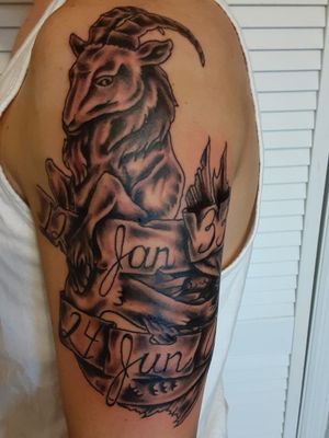 Capricorn memorial piece... He sat 6 hours for his first tattoo 