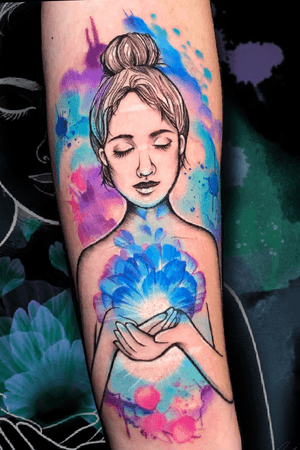 Covering scars. Watercolor magical tattoo