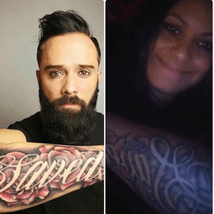 SAVED tattoo / Right arm (John Cooper from Skillet on the left)