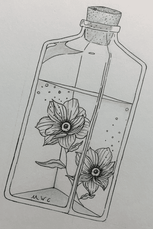 Memory in a bottle #blackwork#newartist#blackink#design#flowertattoo#flowers