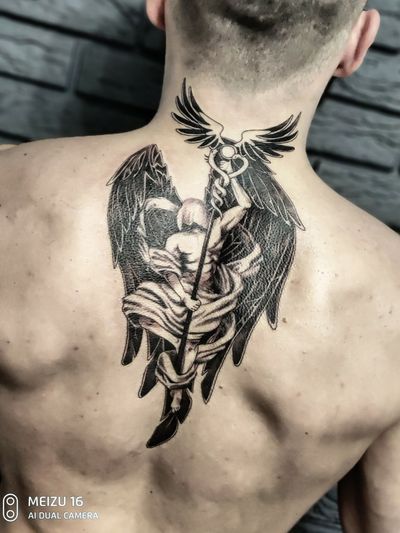 "Angel of Justice" - Thx for your trust, bro. ◾ #тату #ангел #trigram #tattoo #angel #inkedsense