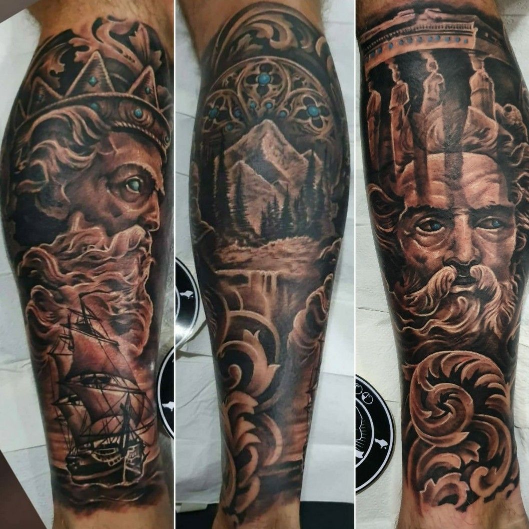 Greek mythology leg sleeve   Tatuagem de manga de perna Tatuagem zeus  Tatuagens