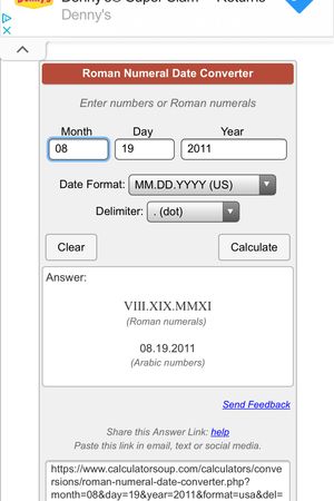 Roman numerals shop birthday calculator