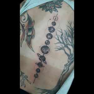 Tatu de hoy.. #tattoo #inked #ink #planets #planetas #puntillismo #dotwork #whipeshading #planetstattoo #luchotattoo #luchotattooer #pergamino 