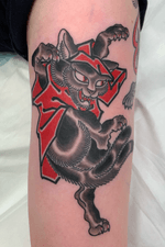 Nekomata tattoo on the bicep, 2.5 hours #nekomata #bakeneko #neko #cat #cattattoo #yokai #japanese #japanesecat #monstertattoo #japanesetattoo 