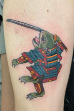 Samurai frog, upper leg, 3 hours #frog #frogtattoo #samurai #japanese #japanesetattoo #irezumi