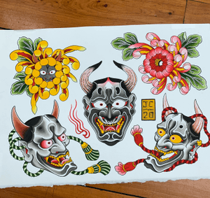 Hannya and chrysanthemums I would like to tattoo, ideally as one shot pieces #hannya #hannyamask #chrysanthemum #backpiece #japanese #japanesetattoo #irezumi
