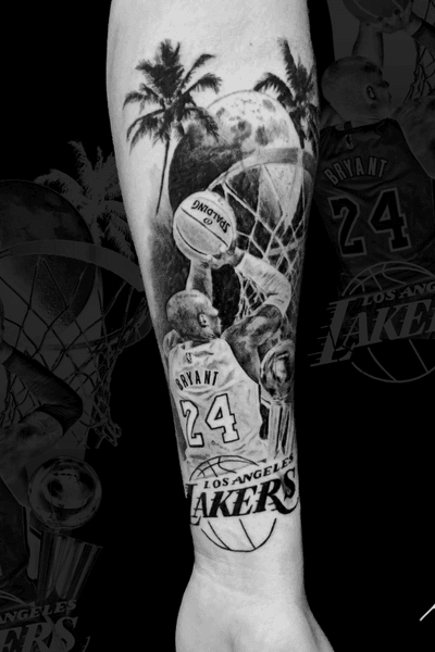 Instagram: @rusty_hst #kobe tattoo done on a client who flew all the way from France! #blackandgrey #realism #blackandgreyrealism #kobetattoo