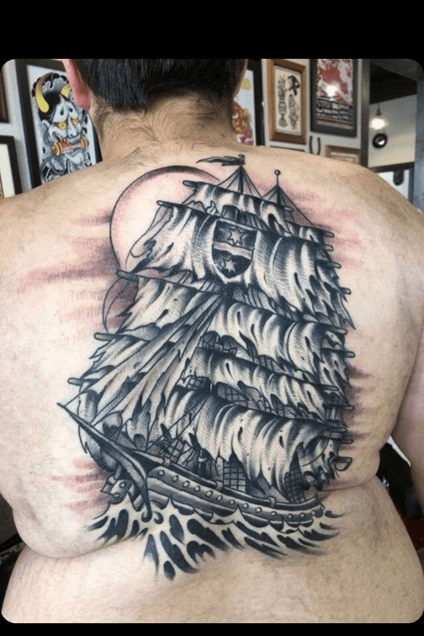 Crafted Tattoo Hamar  Big pirate ship mostly healed from awhile back   Facebook