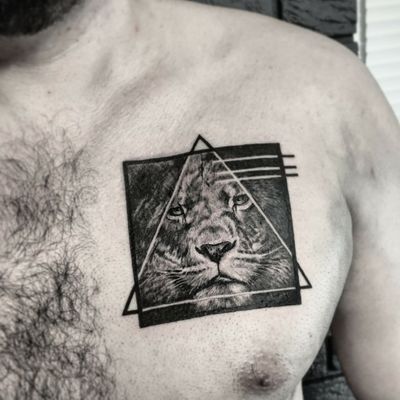 "Lion" first tattoo for Yegor with special symbolism. - Thx for the trust and welcome to the tattooed family. ◾ #тату #лев #trigram #tattoo #lion #inkedsense 
