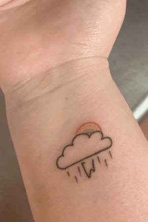 Memorial tattoo. Used to seek out rainbows with my brother after it would storm. The W is from his signature, the artist pivoted it to look like a lightning bolt #memorial #rainbow #simple
