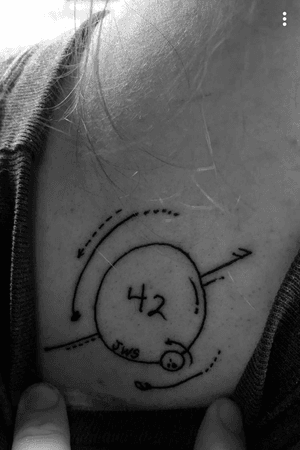 Hitchhikers Guide memorial tattoo in uncle’s handwriting with initials #blackandwhite #simple #memorial #hitchhiker