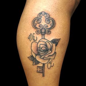 Floral Key tattoo done by Jen Bean
