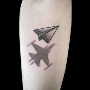 Paper Airplane tattoo done by Jen Bean