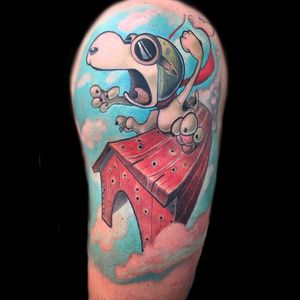 Red Baron Snoopy tattoo done by Chris Jenkins