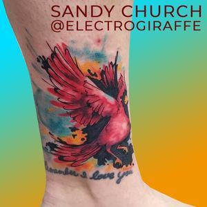 ankle coverup with watercolor cardinal (text not by me)