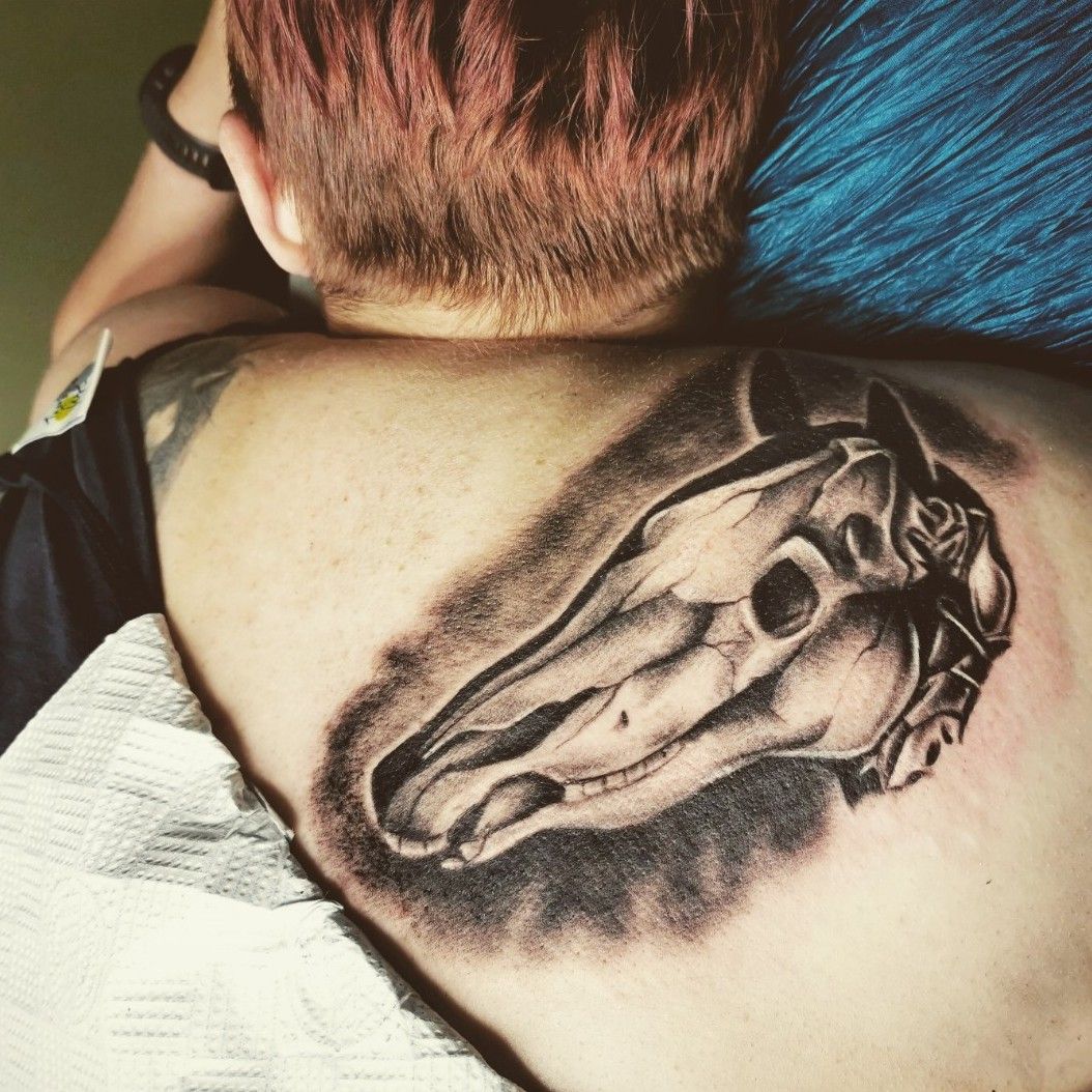 Tattoo uploaded by Jaime Gall  Horse and skull tattoo horse HorseTattoos  skull skulltattoo horseskull geometry  Tattoodo
