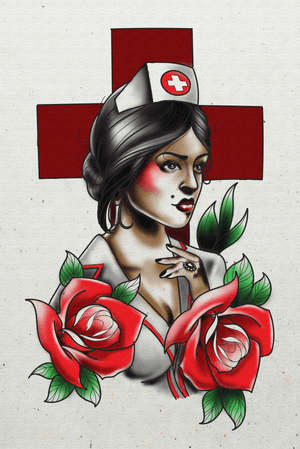 #nurse #cross #roses #traditional #neotraditional #color 