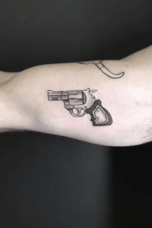 #pistol #gun #blackandgreytattoo #innerarmtattoo #Black #inked 