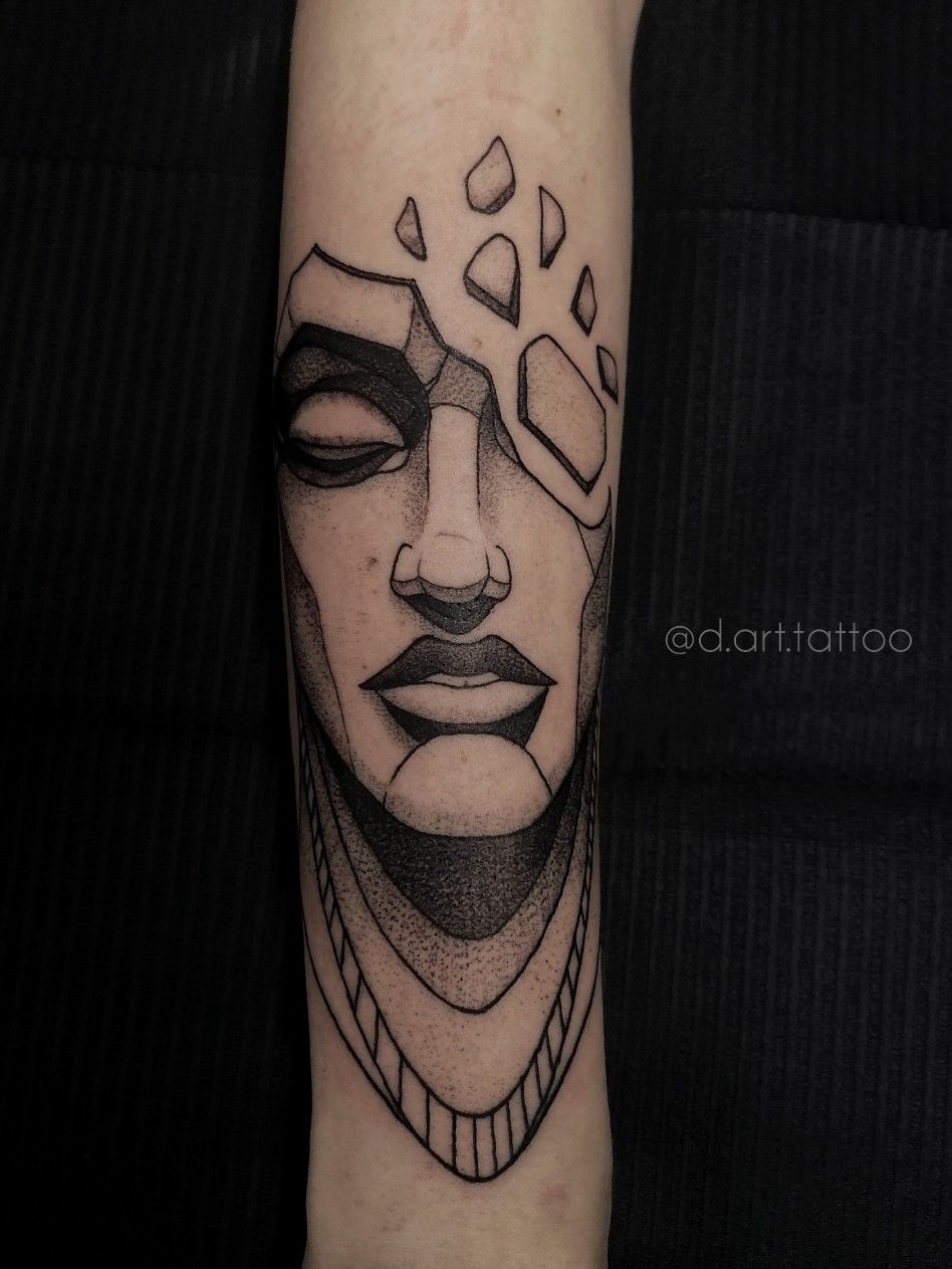 Tattoo uploaded by DArt  Broken head arm black tattoo grafik line sketch  face girl  Tattoodo