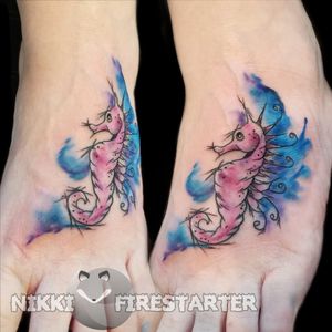 Splashy seahorse on a foot 🌊 nikkifirestarter.com . . . #tattoos #bodyart #bodymod #modification #ink #art #queerartist #queertattooist #mnartist #mntattoo #visualart #tattooart #tattoodesign #thetattooedlady #tattooedladymn #nikkifirestarter #firestartertattoos #firestarter #minnesotatattoo #seahorse #seahorsetattoo #foottattoo #watercolor #watercolortattoo #colortattoo #fullcolor #sketchstyle #brightcolors #cutetattoo #water 