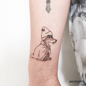 Sorry-oo Moomin Hand-poked Tattoo by Pokeyhontas @ KTREW Tattoo | Birmingham UK #moomintattoo #moomins #handpoked #stickandpoke #sticknpoke #tattoo #blackwork #birminghamuk #handpoke #handpoketattoo #handpoketattooartist #handpoke