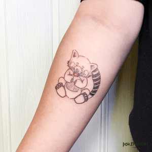 Red Panda Hand-poked Tattoo with Colour by Pokeyhontas @ KTREW Tattoo | Birmingham UK #redpanda #tattoo #blackwork #panda #birminghamuk #handpoked #stickandpoke #sticknpoke #handpushed #machinefree #handpoke #handpoked #handpoketattoo #handpoketattooartist 