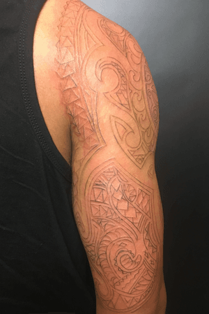 Right Upper Arm Tribal Half Sleeve. Freehand.