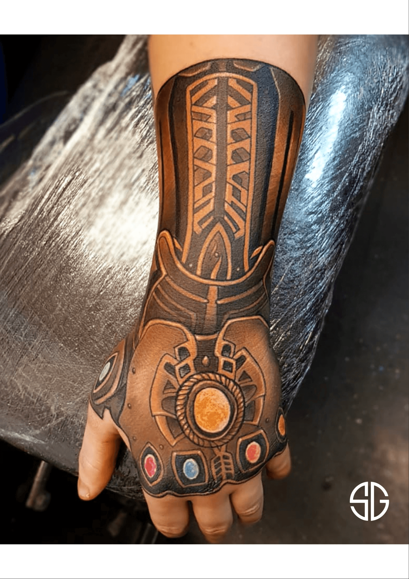 My newest tattoo The infinity gauntlet done by Maple at Deadhouse  Manchester  rtattoos