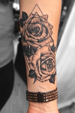 Geometric/Realism Rose Tattoo
