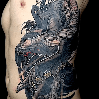 Angry Honey badger with golden dagger & nails done at last. A huge cover up project, thanks a lot for the patience and commitment.