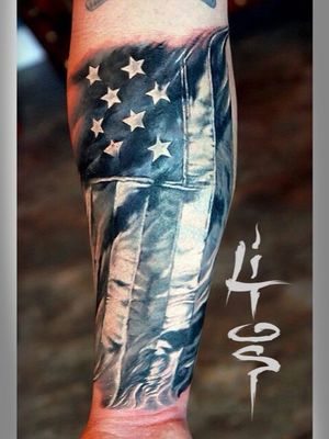 American Pride silk flag black and gray tattoo project.