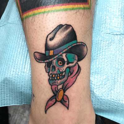 Colorful Cowboy Skull #traditional #bold #skull #color