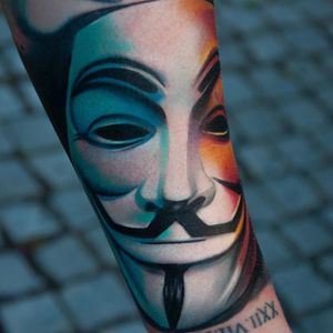 Guy Fawkes mask by Pawel at High Fever Tattoo Oslo 
