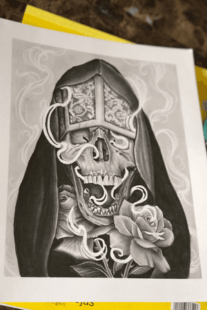 Skull and roses pencil drawing 