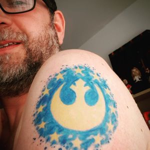 Tattoo #3 for meStar Wars starbird in an EU flag#EUtattoo #StarWarsTattoo Done by Dave O'Brian at KatDemon Tattoos in Whitchurch, Cardiff