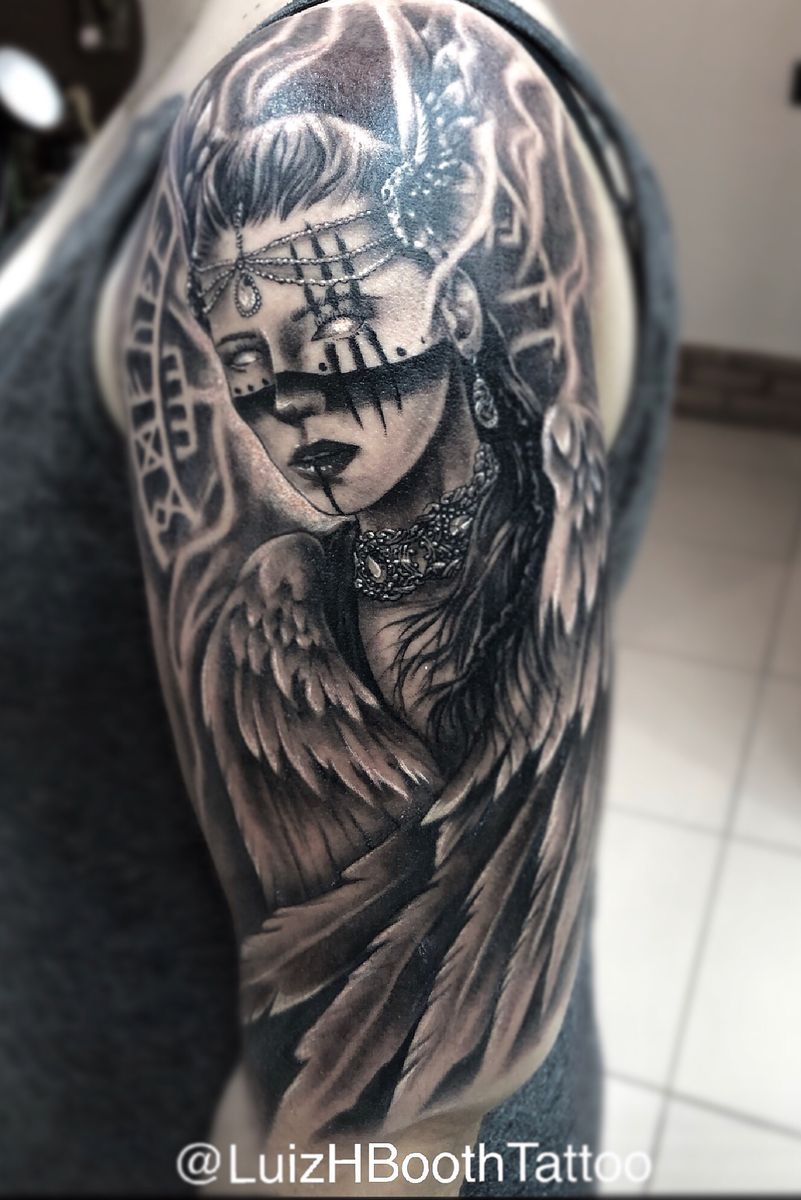 Tattoo Uploaded By Luiz Booth Freya Freya Nordic Valkyrie Valquiria Goddes Runes Runas Warrior Blackandgray Bng Luizhboothtattoo Luizhbooth 1330726 Tattoodo