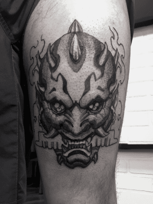 Darth maul in Japanese mask style.                                             #japanese #japanesetattoo #neojapanesetattoo #neojapanese #graphictattoo #starwars #DarthMaul 