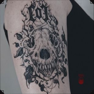 DOG's SKULL She loves music and dogs. . ❦ ?PLEASE DO NOT COPY - beware of the rage of Tengu? . ❦ Every design is unique and being tattooed only once. . ❦ #tattoo #tattoohamburg #tattooartist #tatouage #入れ墨 #tätowierer #tatuador #tattooart #illustrativ